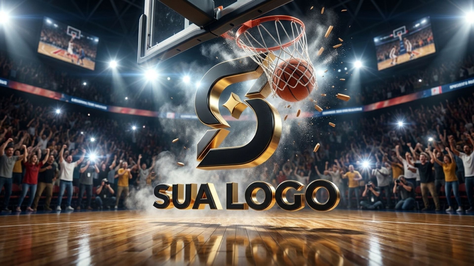 Logomarca fazendo enterrada no basquete