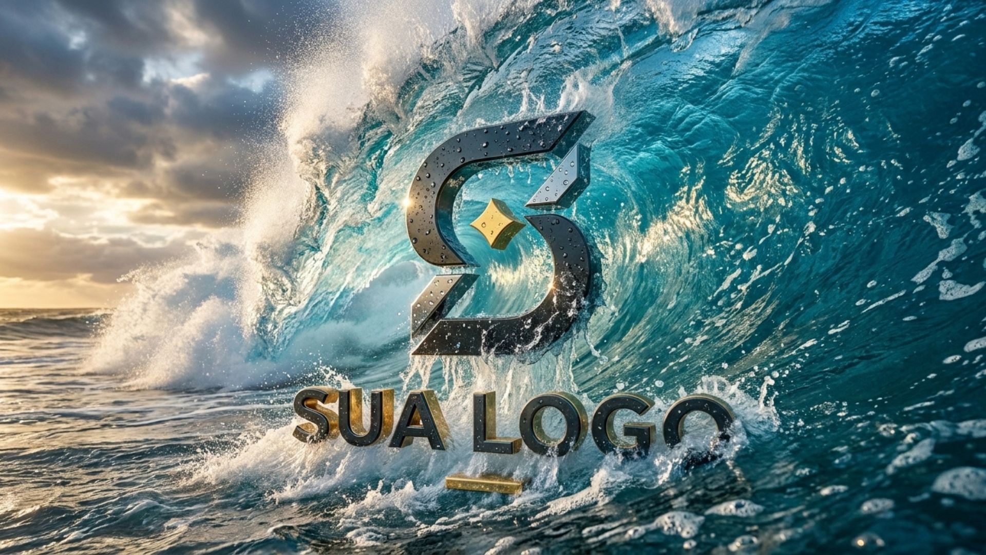 Logomarca surfando onda gigante