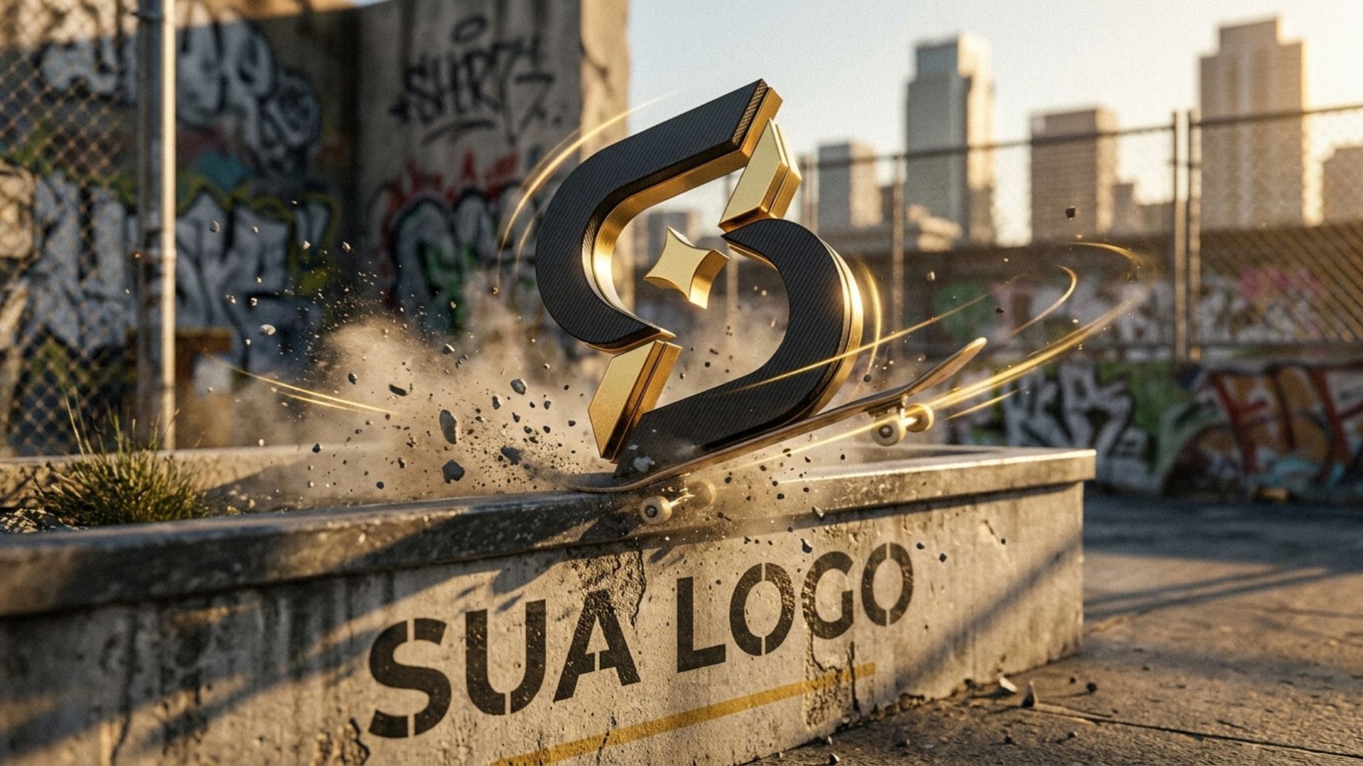 Logomarca em manobra de skate urbano
