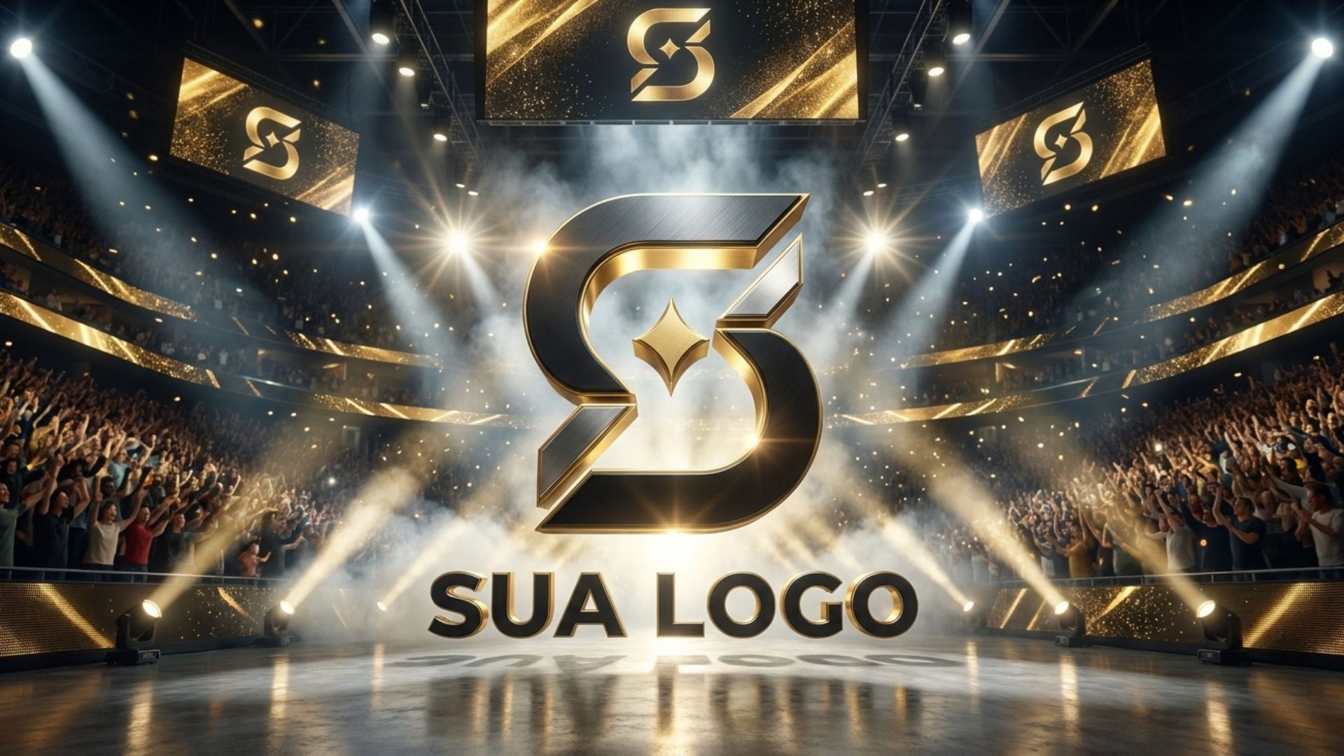 Logomarca entrando em arena lotada