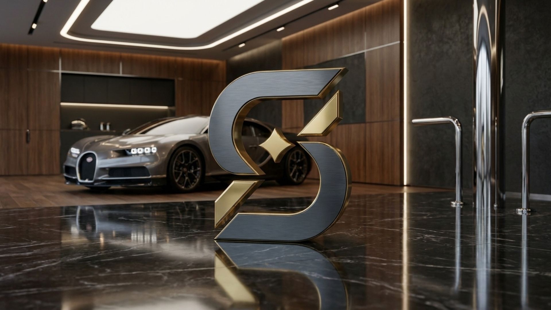 Logomarca em showroom de carro de luxo