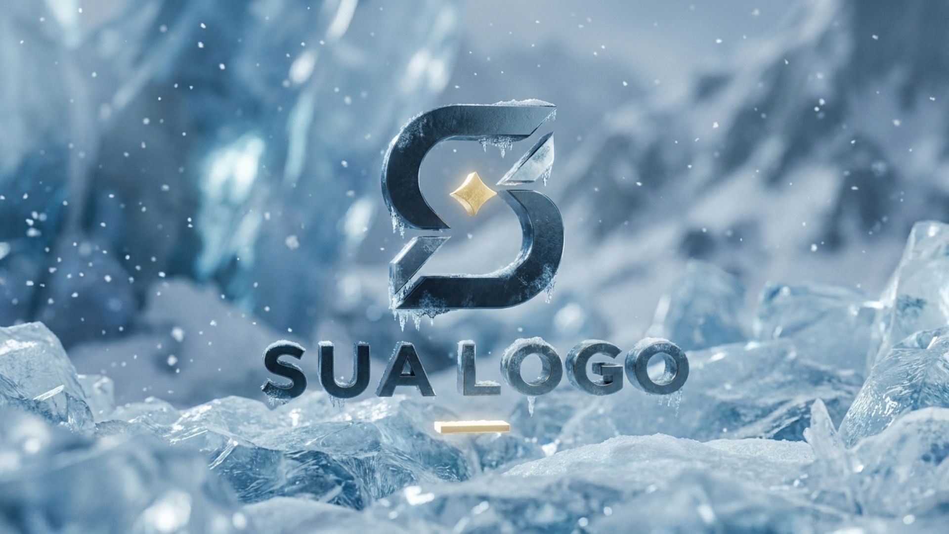Logomarca em cenário de gelo e neve