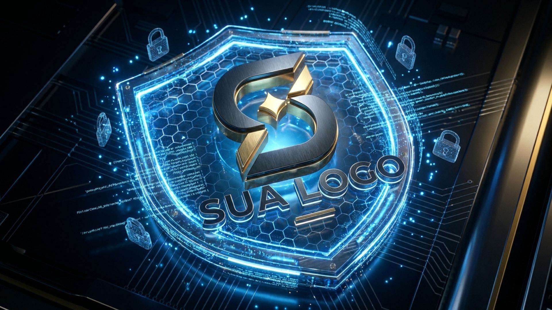 Logomarca em escudo de cibersegurança