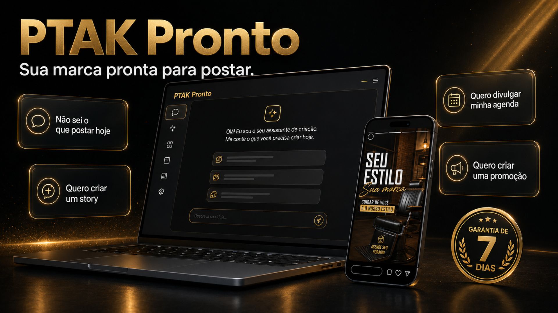 PTAK Pronto — assistente criativo personalizado para sua marca