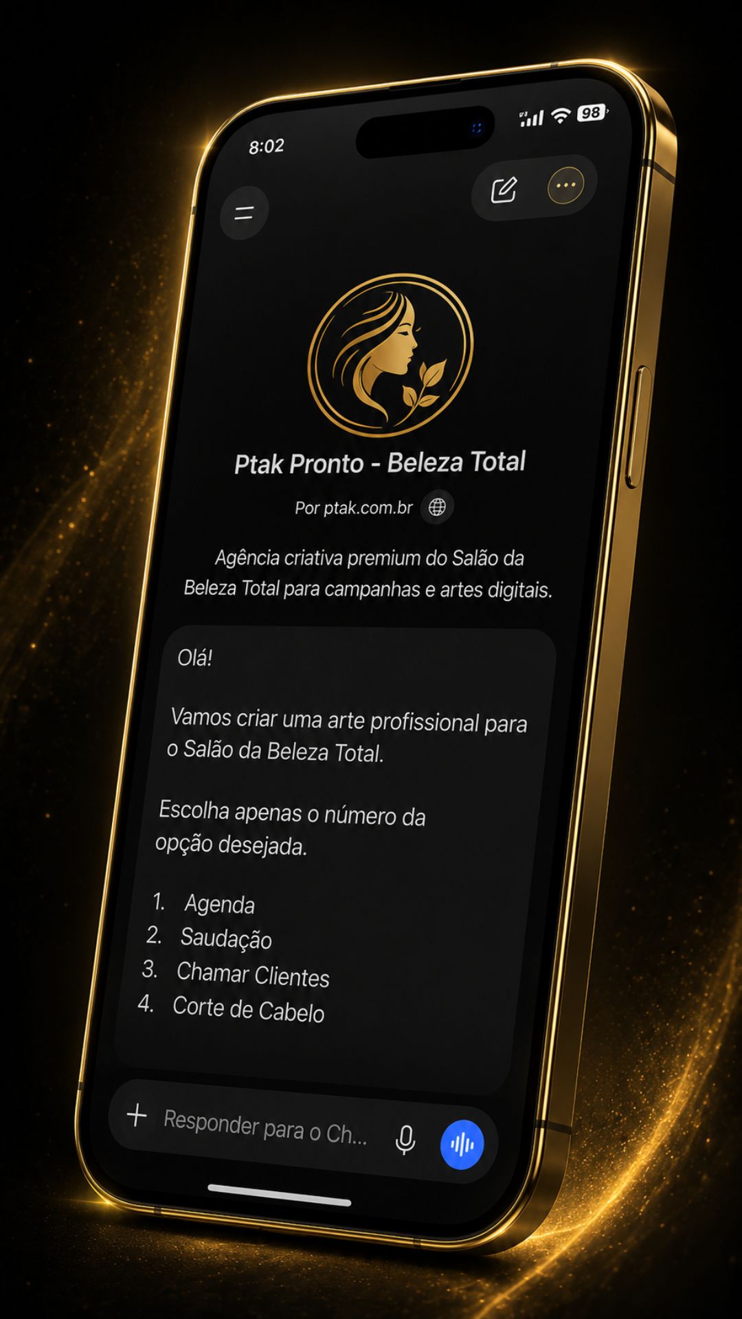 Interface do PTAK Pronto com opções de criação