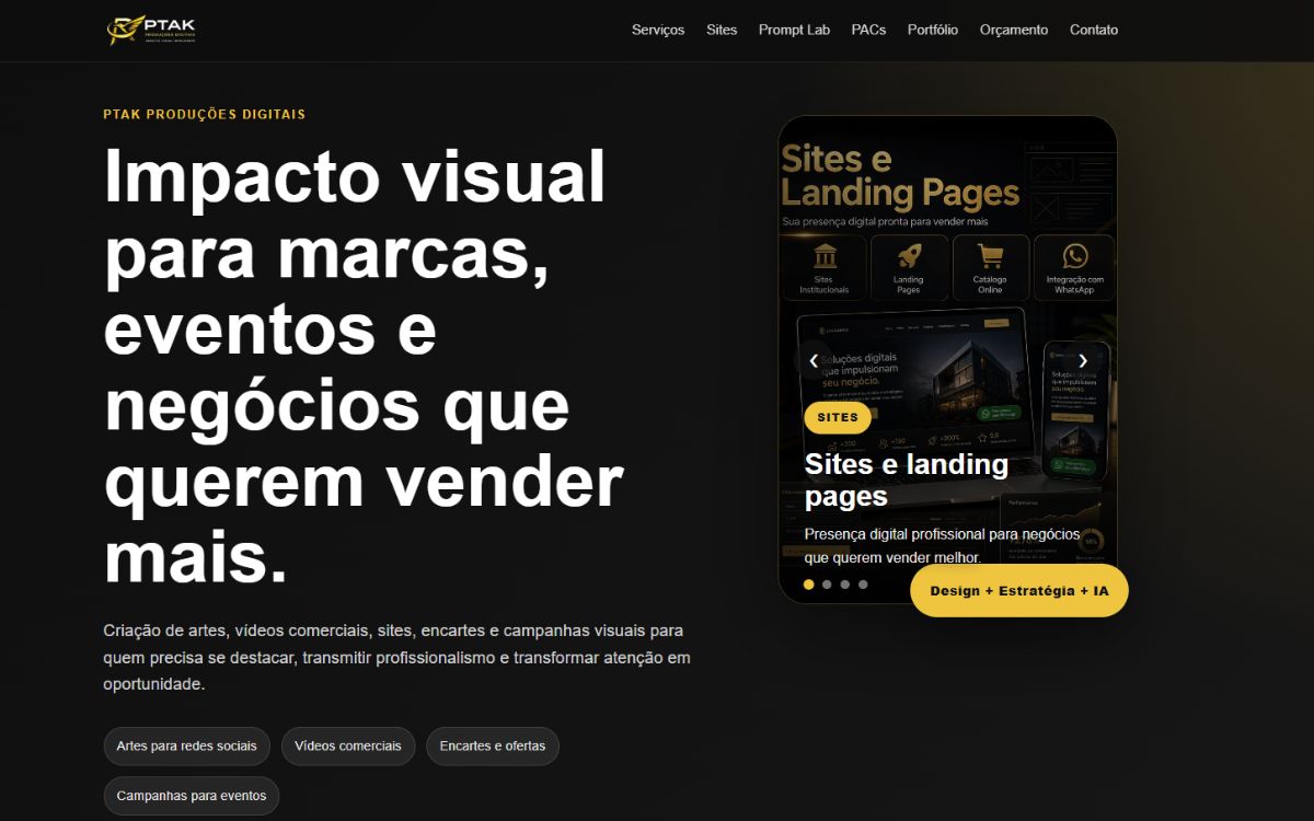 Site da PTAK Produções Digitais
